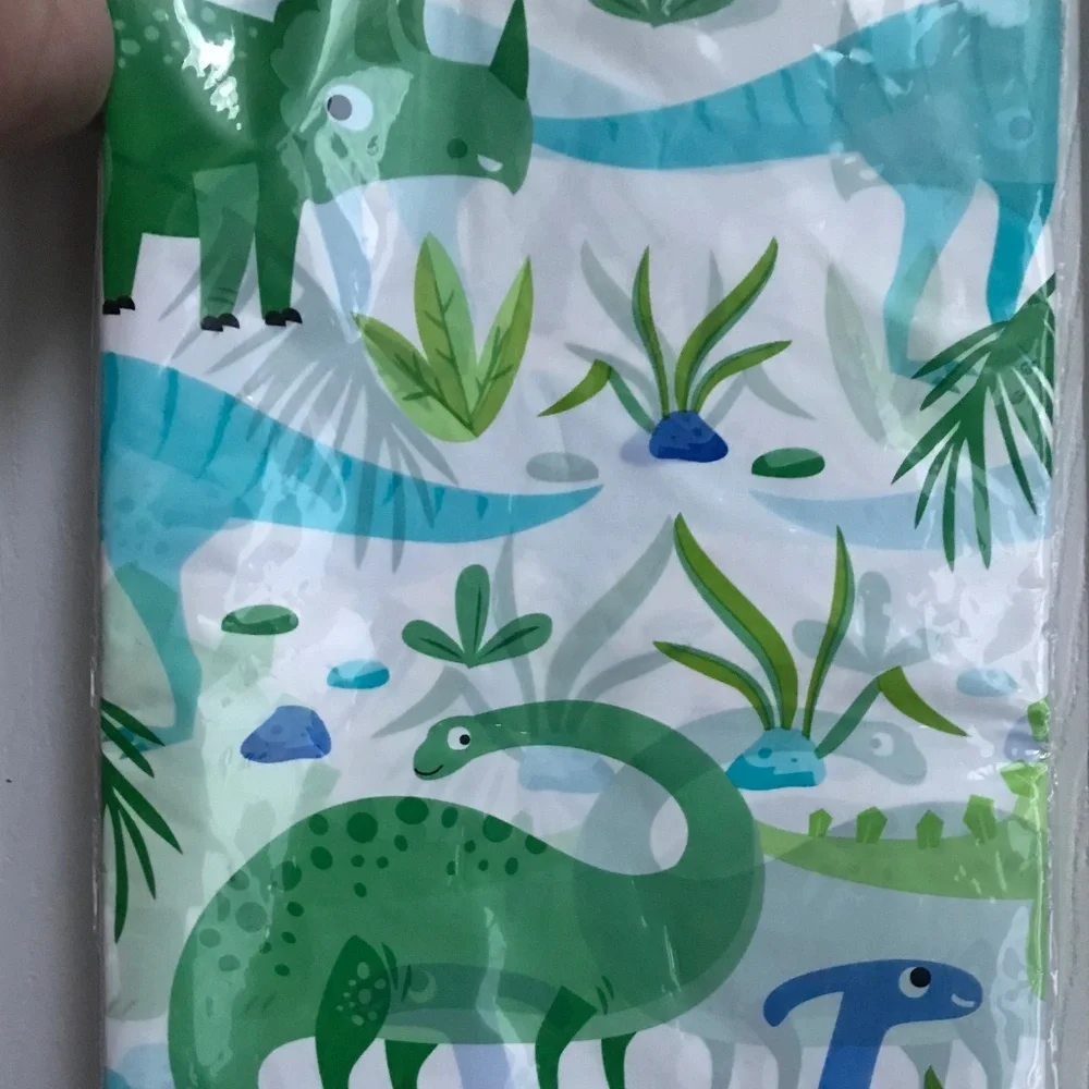 NEW Plastic party table cover blue green dinosaurs 54x84” rectangle